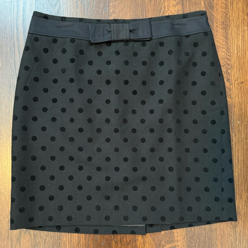 Loft Black Polka Dot Skirt with Bow Detail